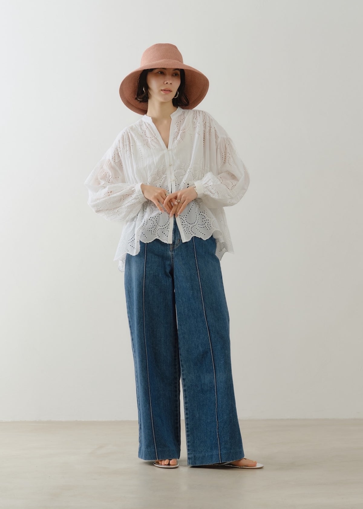 Cotton Voile Lupine Cifre Gather Blouse