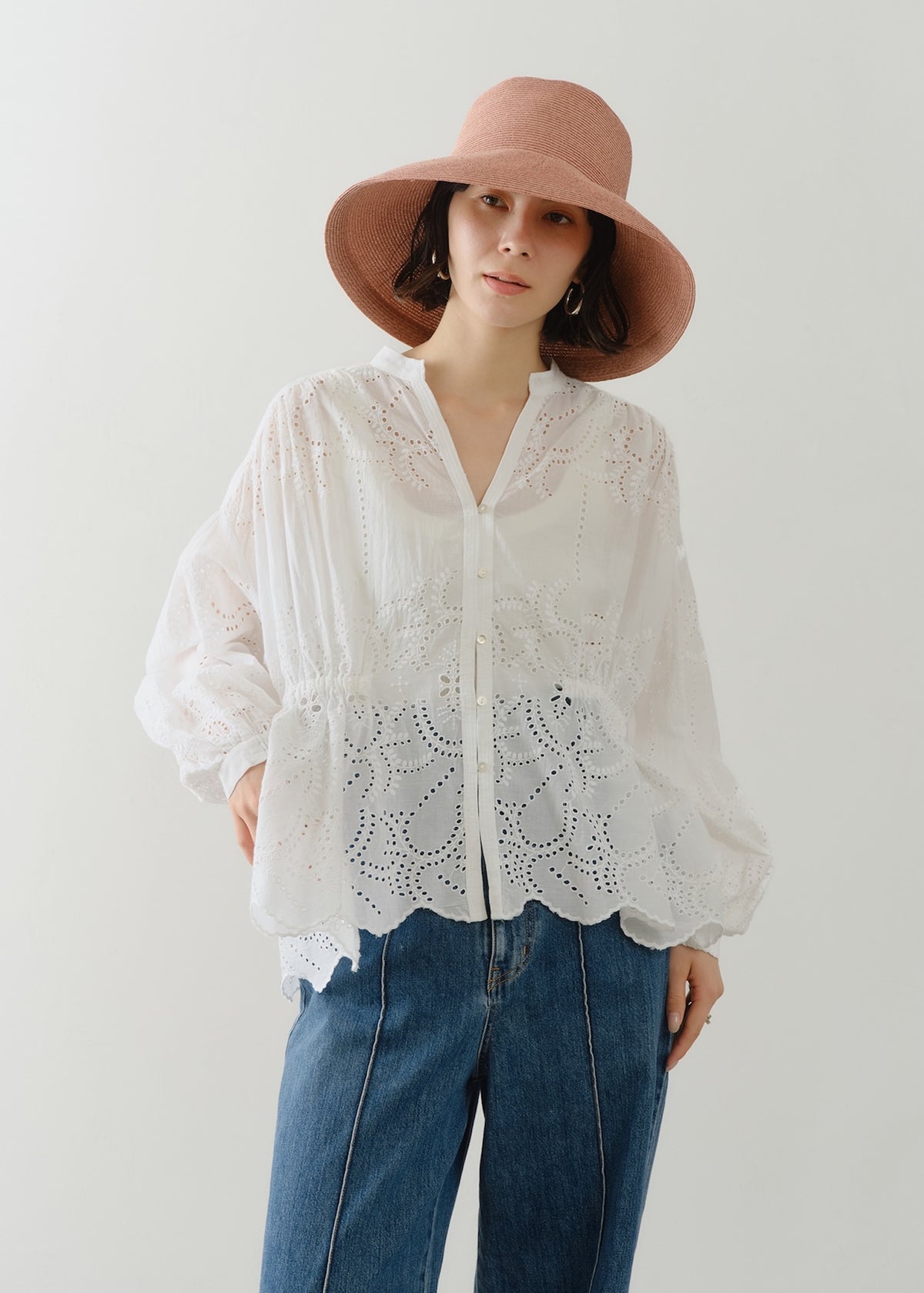 Cotton Voile Lupine Cifre Gather Blouse