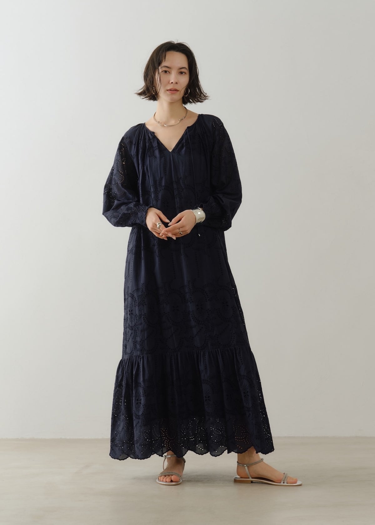 Cotton Voile Lupine Cifre Long Sleeve Dress