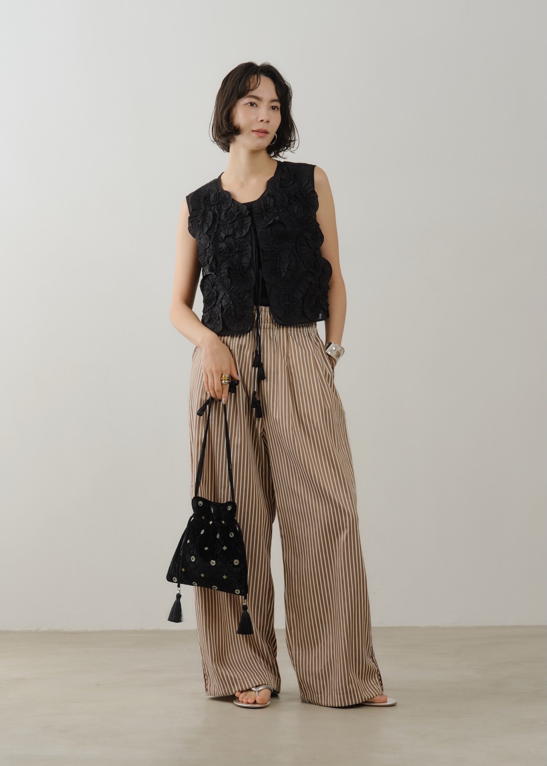⋆未使用級.*＊ヌキテパ コットンオーガンザ フリルキャミソール ネイビー Cotton Organza Frill Gilet | Pasand by ne Quittez pas | パサン