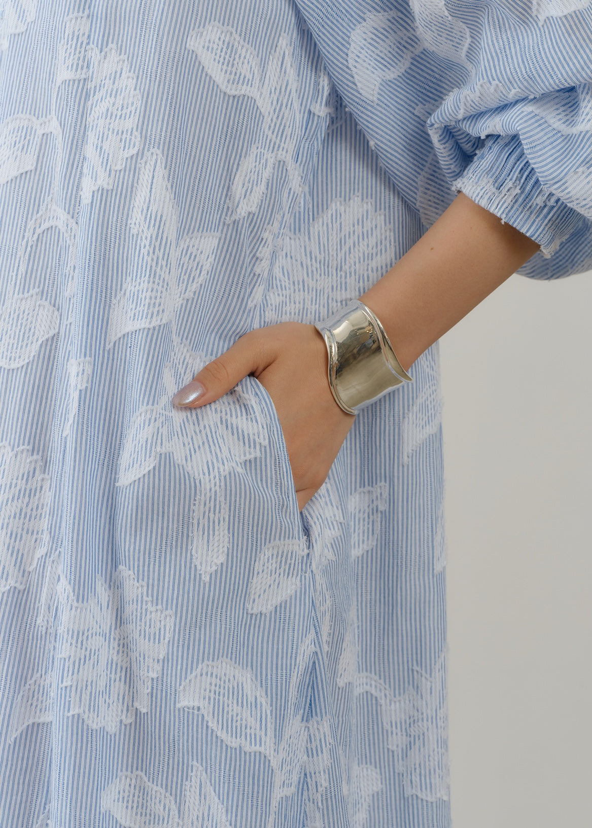 Cotton Stripe Flower Jacquard Flare Dress