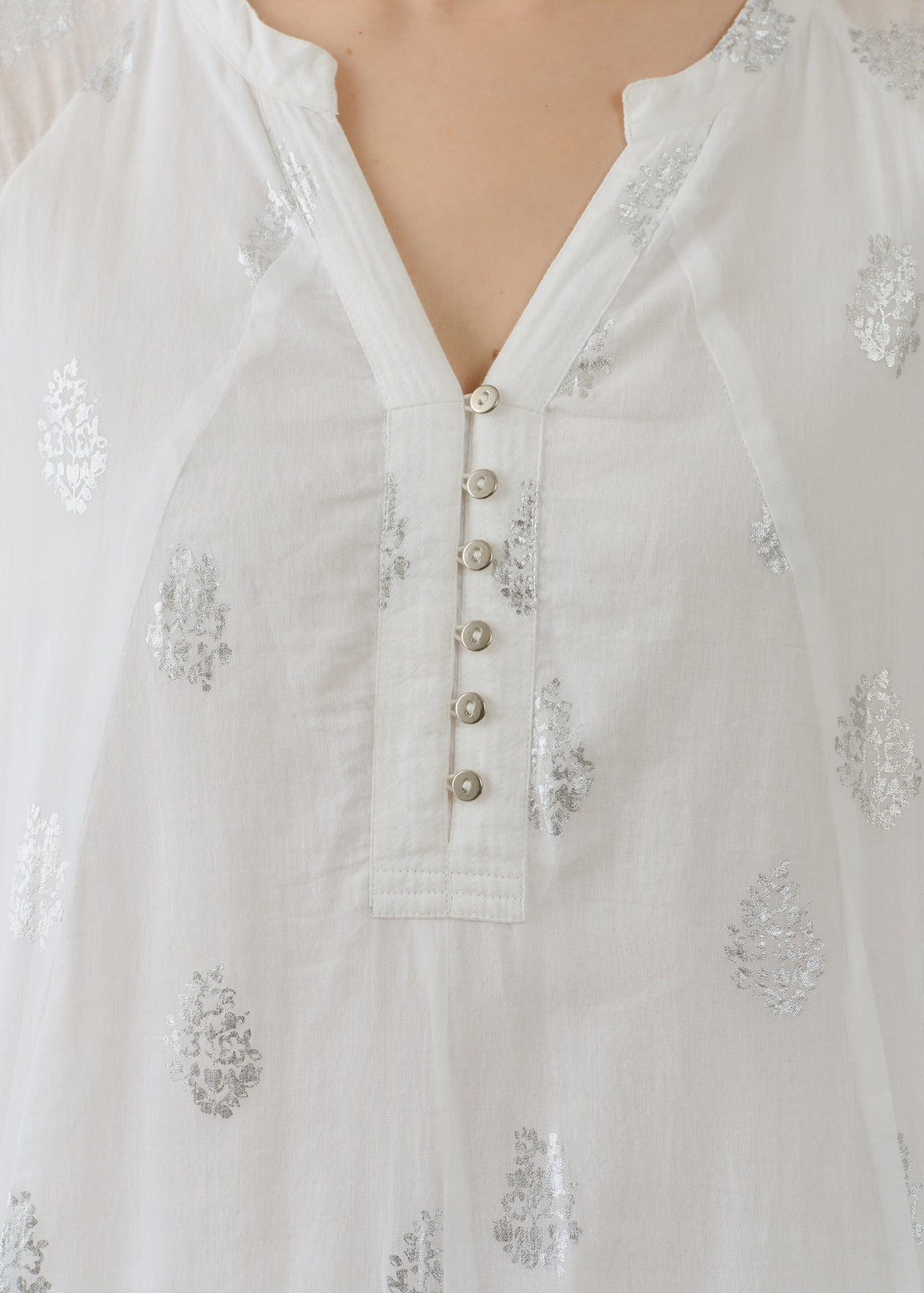 Cotton Voile Foil Flower Print Sleeve Dress
