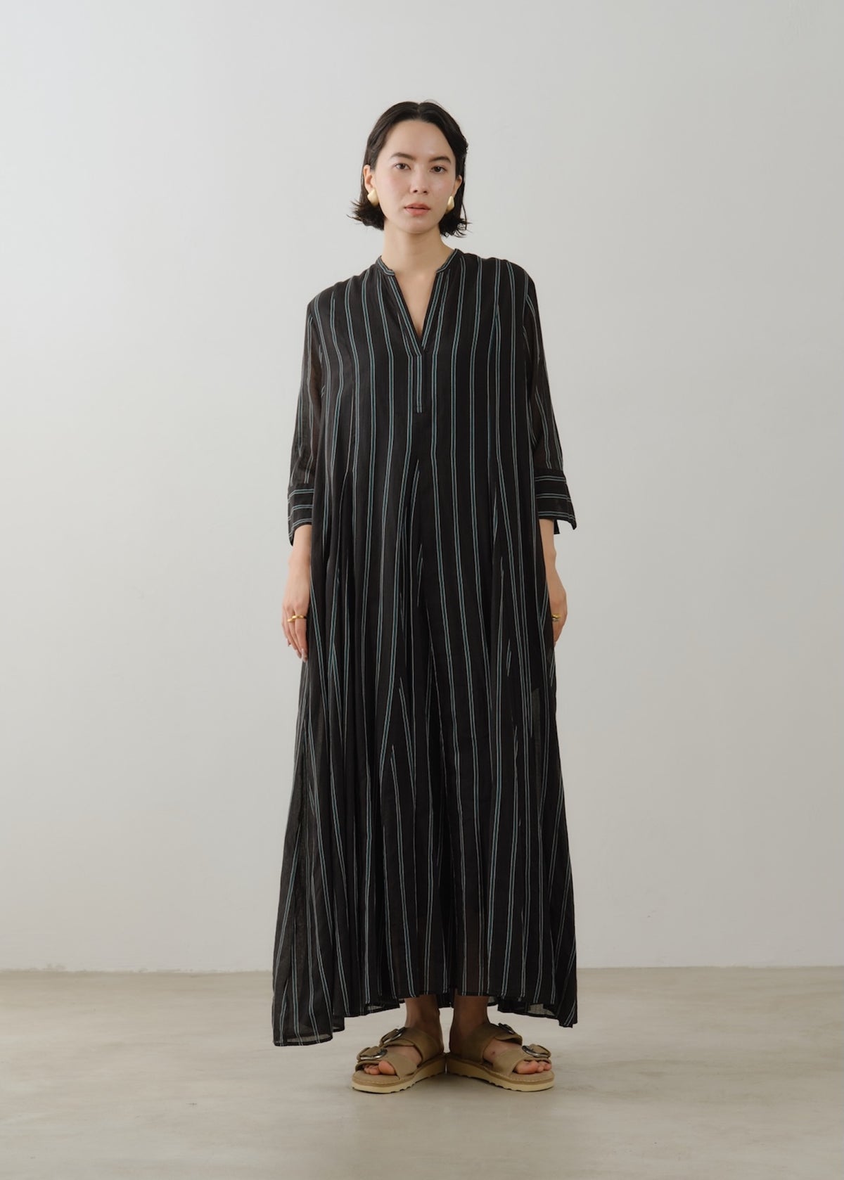 Cotton Voile Stripe Panel Dress