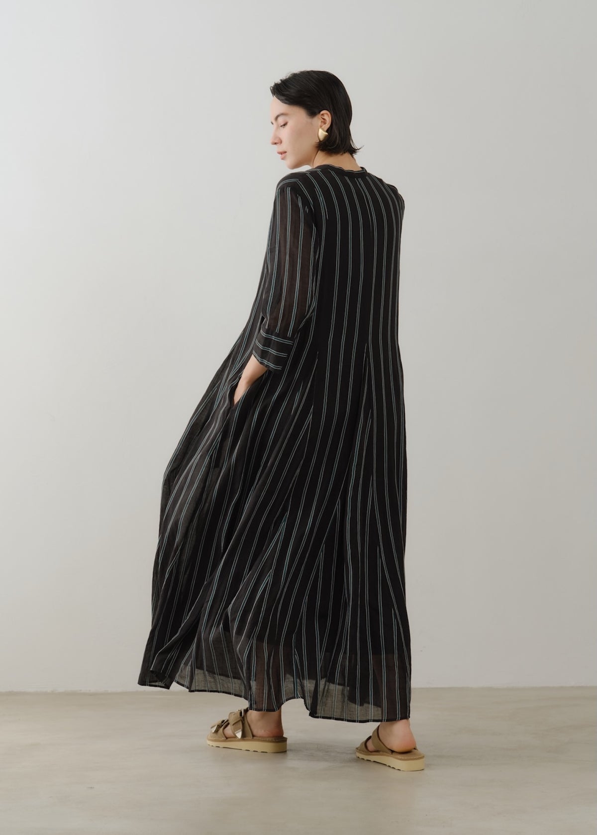 Cotton Voile Stripe Panel Dress