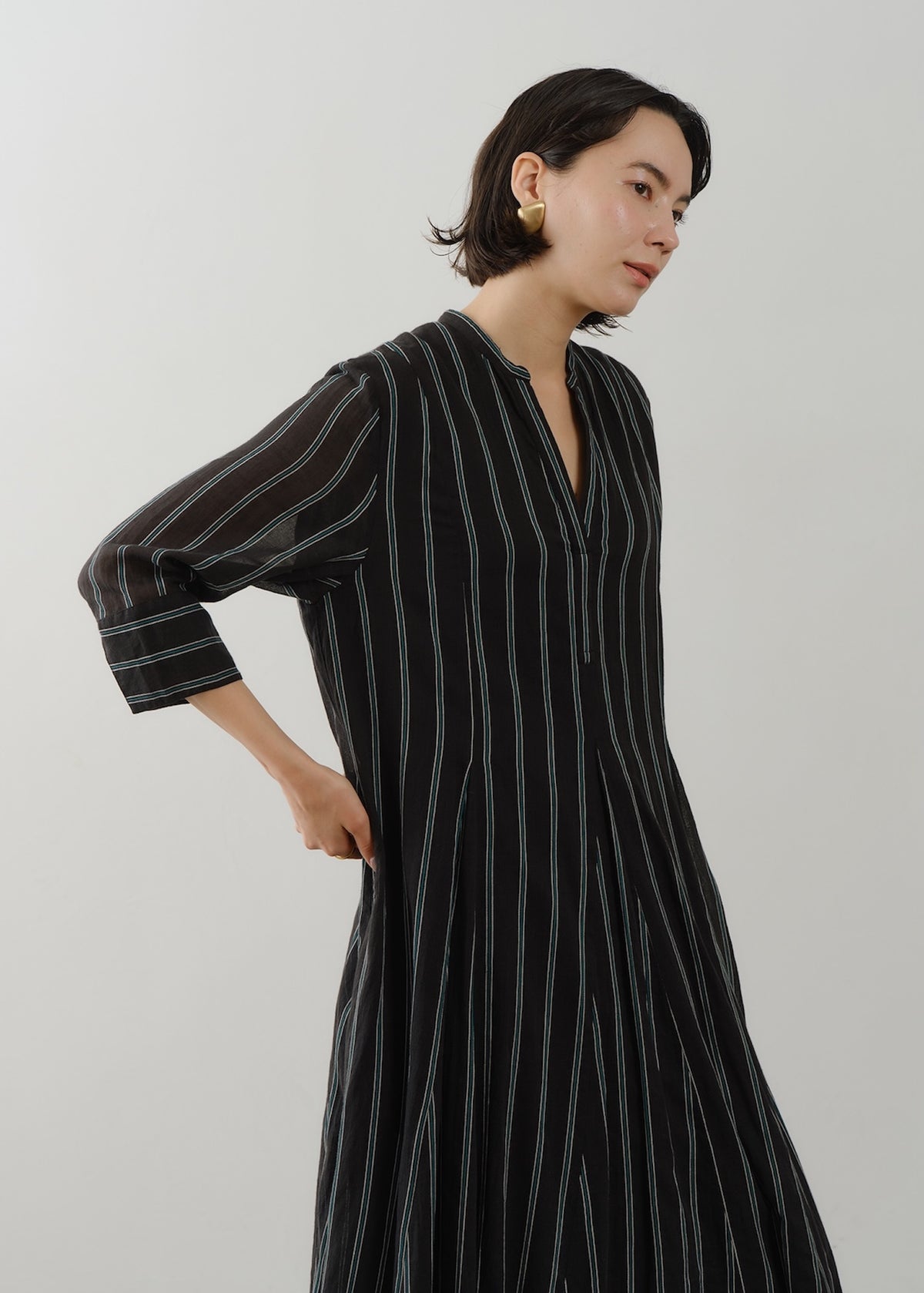 Cotton Voile Stripe Panel Dress