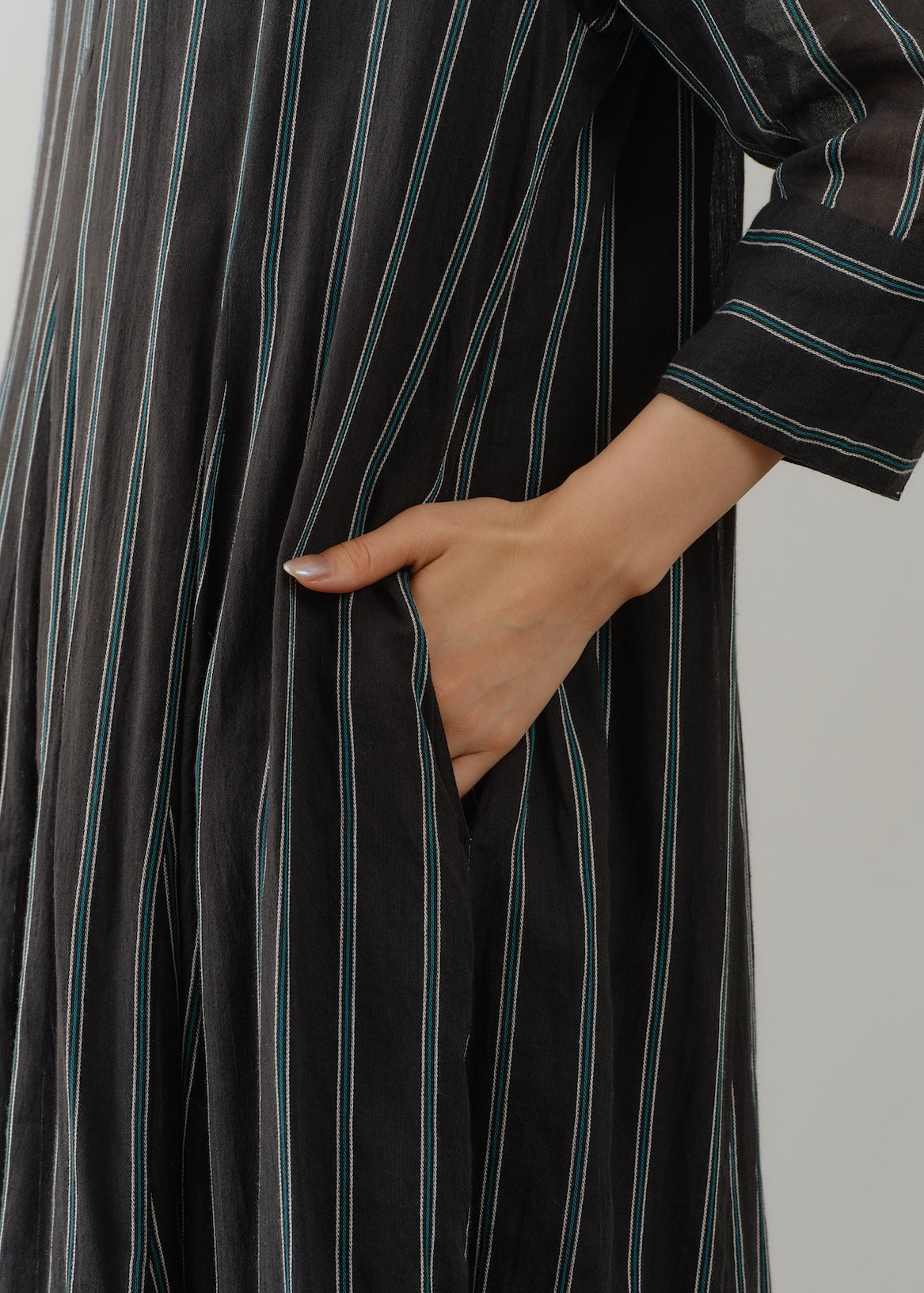 Cotton Voile Stripe Panel Dress