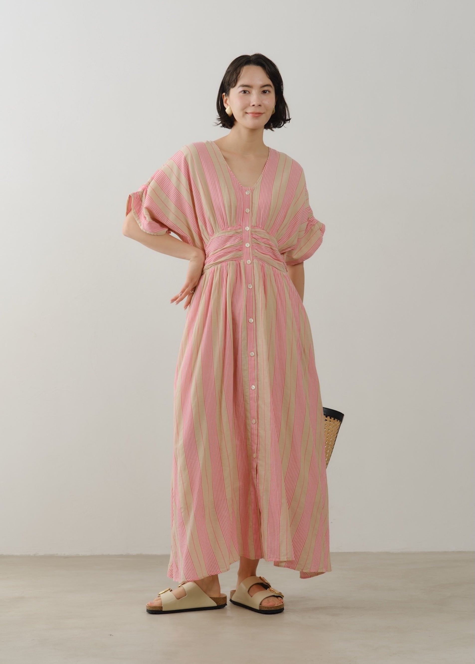 Cotton Stripe Waist Gather Dress | Pasand by ne Quittez pas