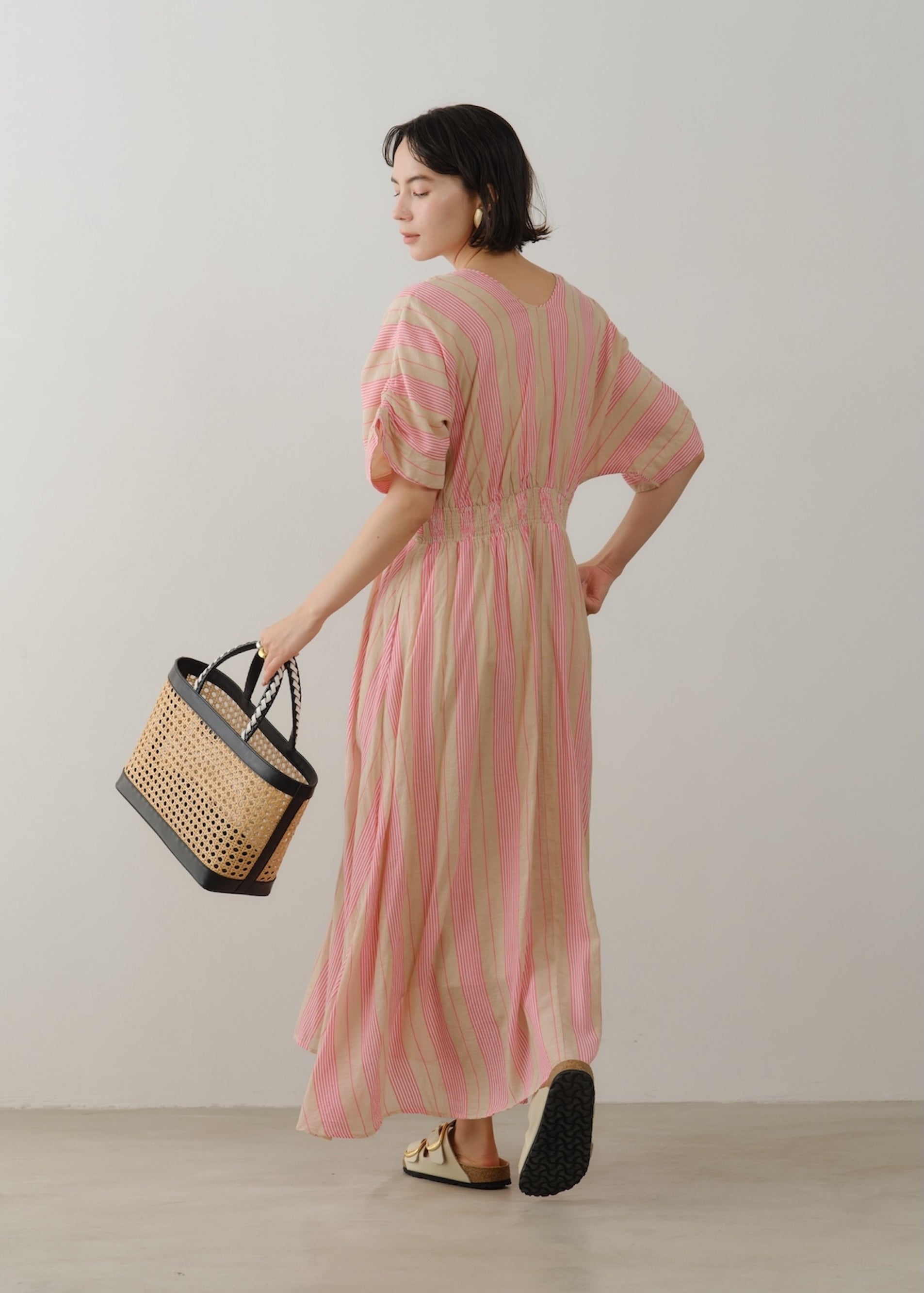 Cotton Stripe Waist Gather Dress | Pasand by ne Quittez pas
