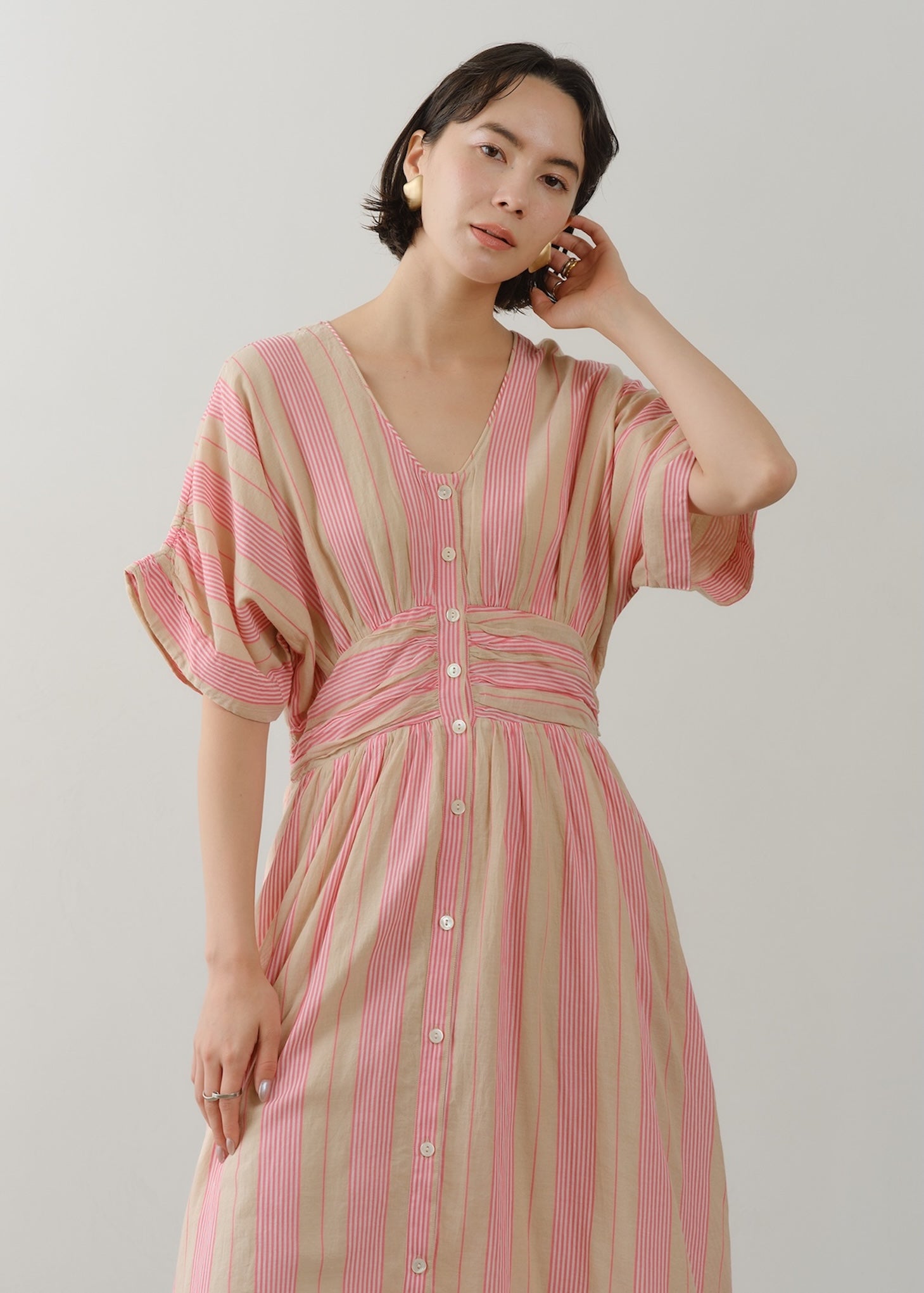 Cotton Stripe Waist Gather Dress | Pasand by ne Quittez pas