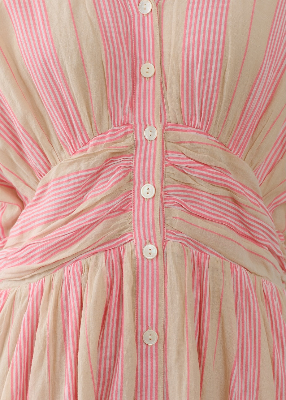 Cotton Stripe Waist Gather Dress
