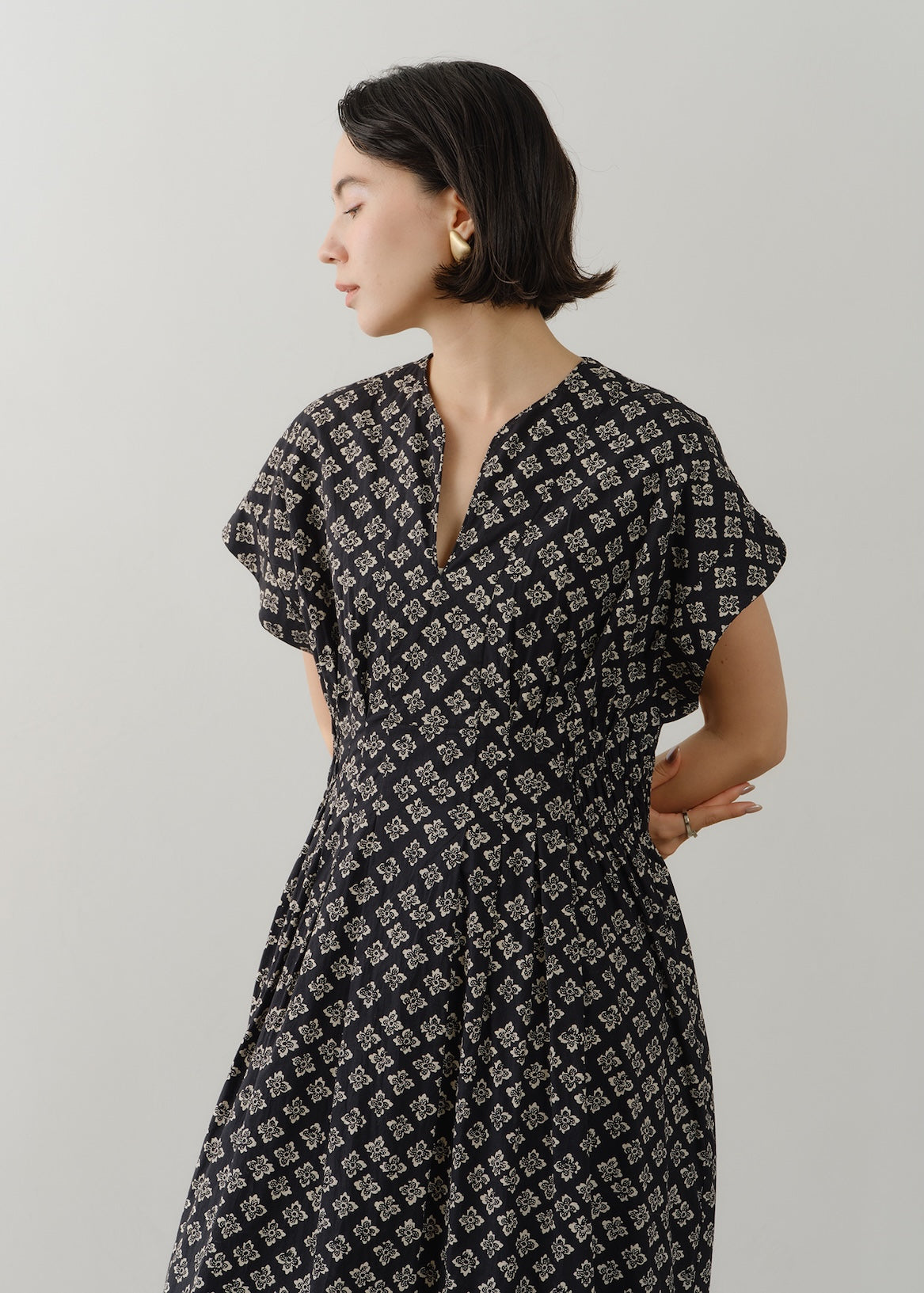 未使用タグ付✨ヌキテパ ポプリン レース 切替 スクエア ドレス ワンピース 黒 Poplin Print Tuck Dress | Pasand by ne Quittez pas | パサンドバイ