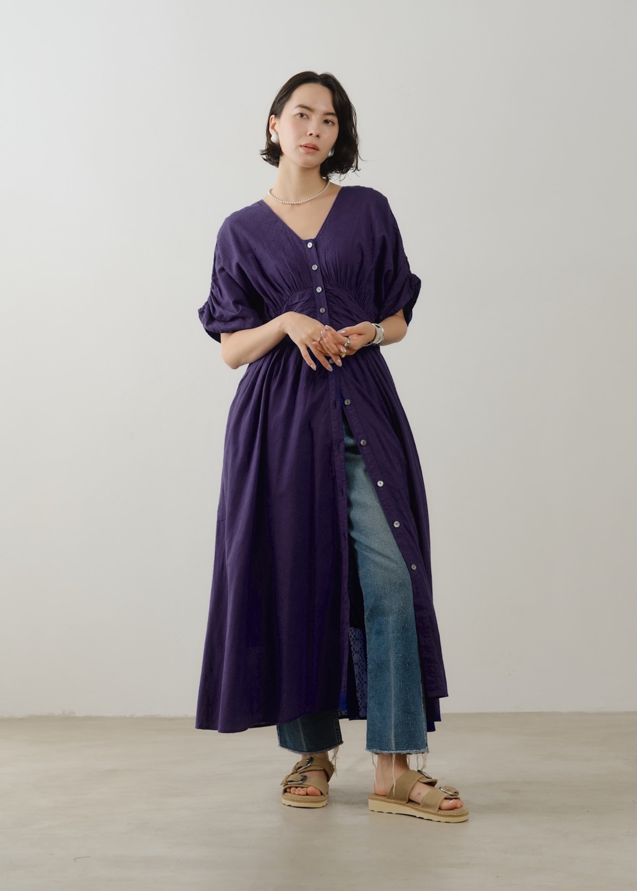 6/10 10時発売】Cotton Zig Zag Dobby Waist Gather Dress | Pasand by