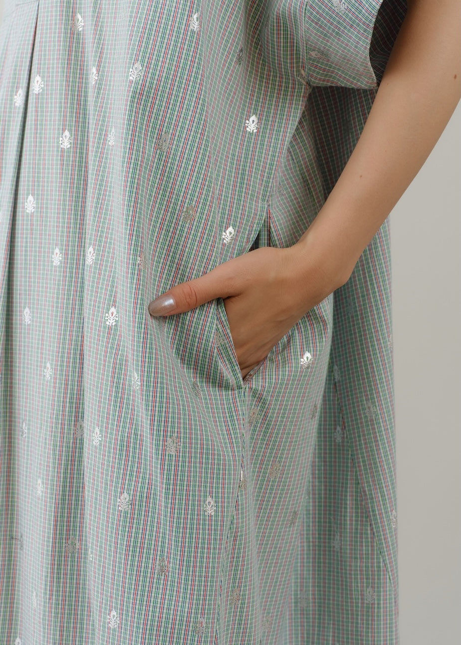 【7/8 10時発売】Poplin Check Foil Print Big Shirts Dress