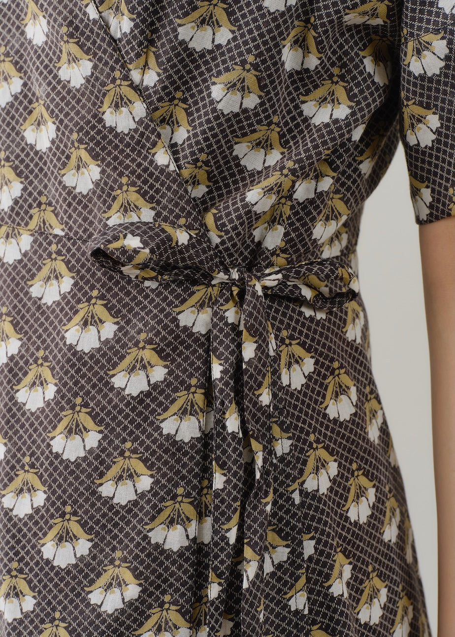 Cotton Voile Small Lily Print Wrap Dress