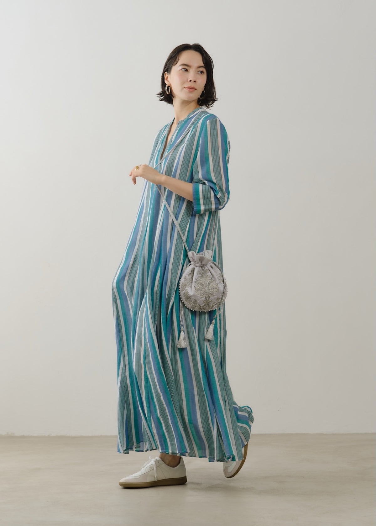 Cotton Voile Stripe Panel Dress