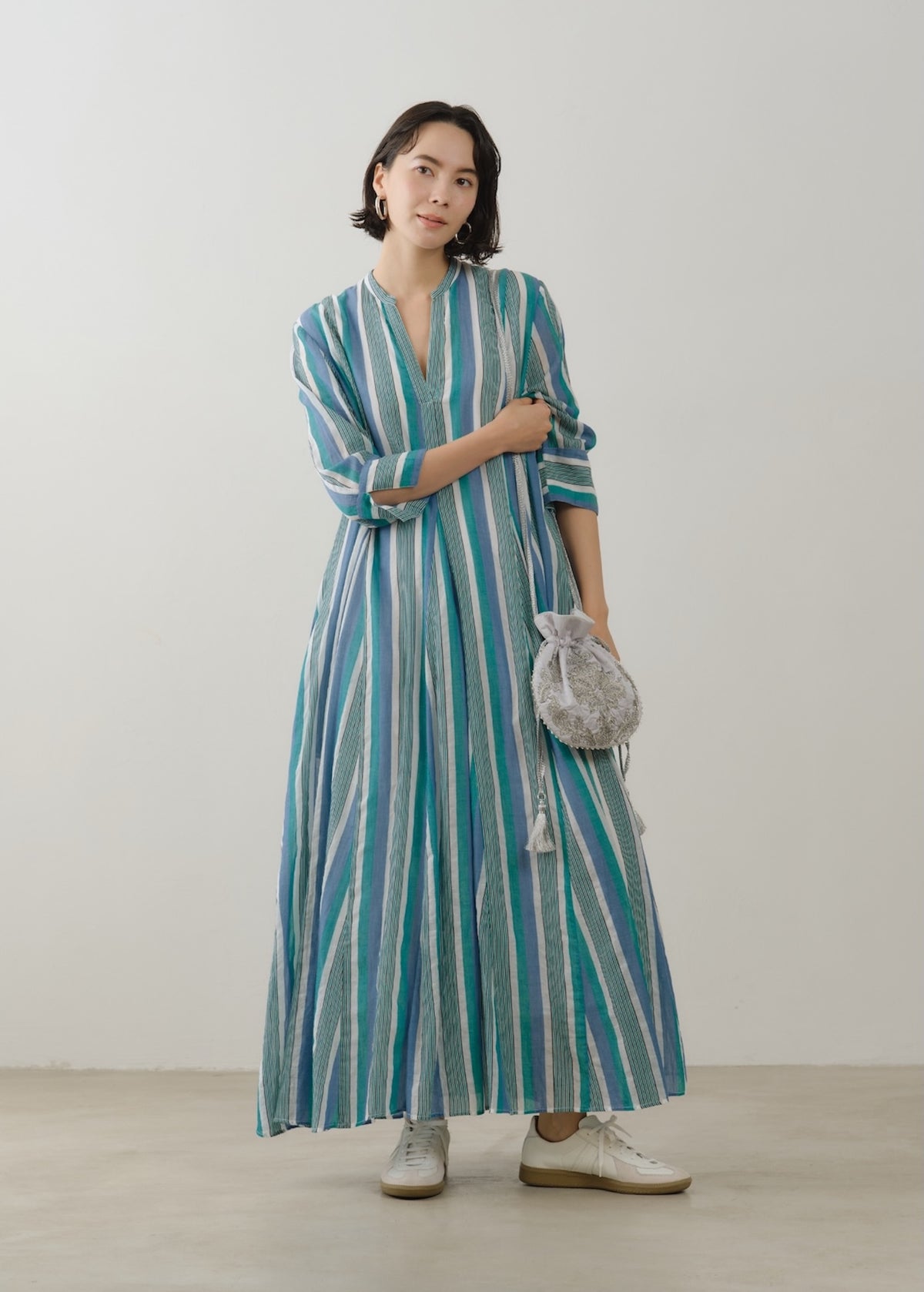 Cotton Voile Stripe Panel Dress