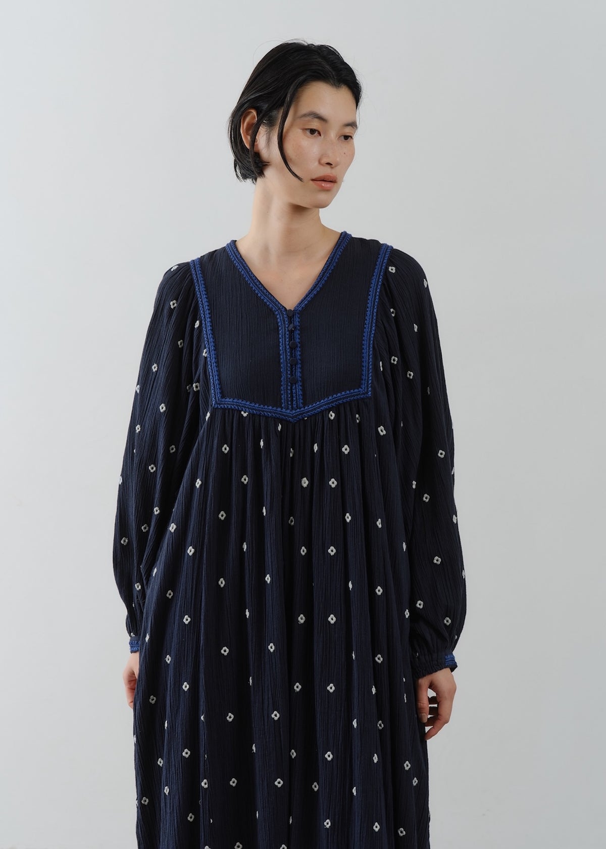 Cotton Crape Full Embroidery Yoke Dress