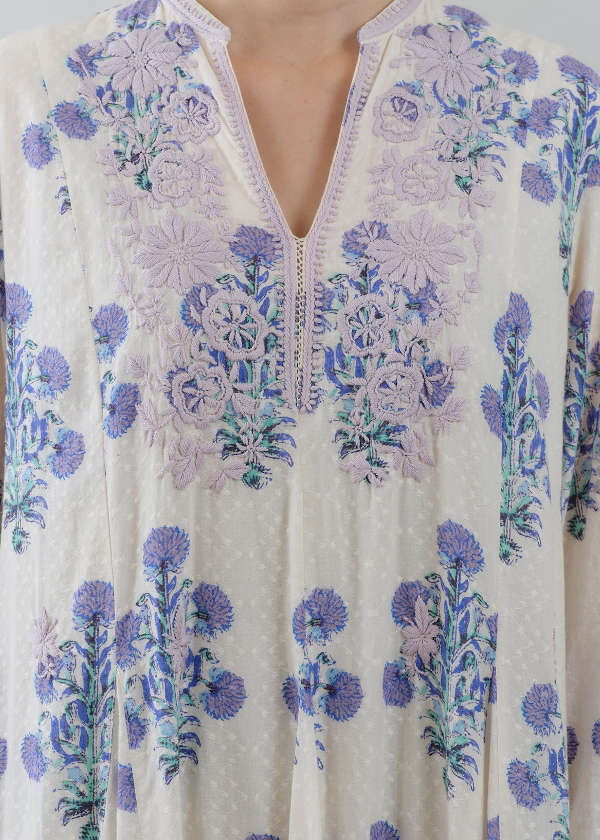 Cotton Jacquard Marigold Print Chikan Embroidery Dress