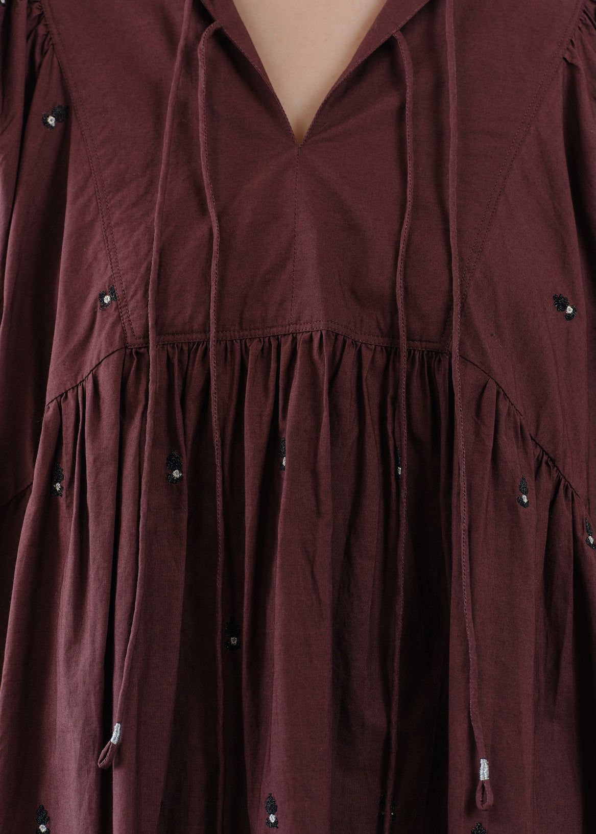 【9/2 10時発売】Fine Poplin Bindi Embroidery Gather Blouse
