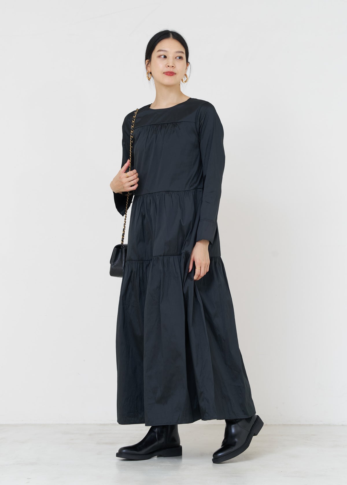 [Released on 11/13 at 10:00] Poly Dupion Solid Tiered Dress