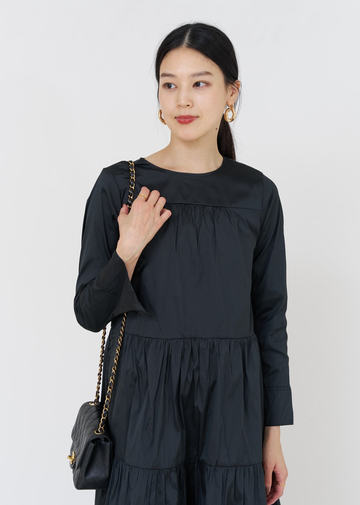 [Released on 11/13 at 10:00] Poly Dupion Solid Tiered Dress
