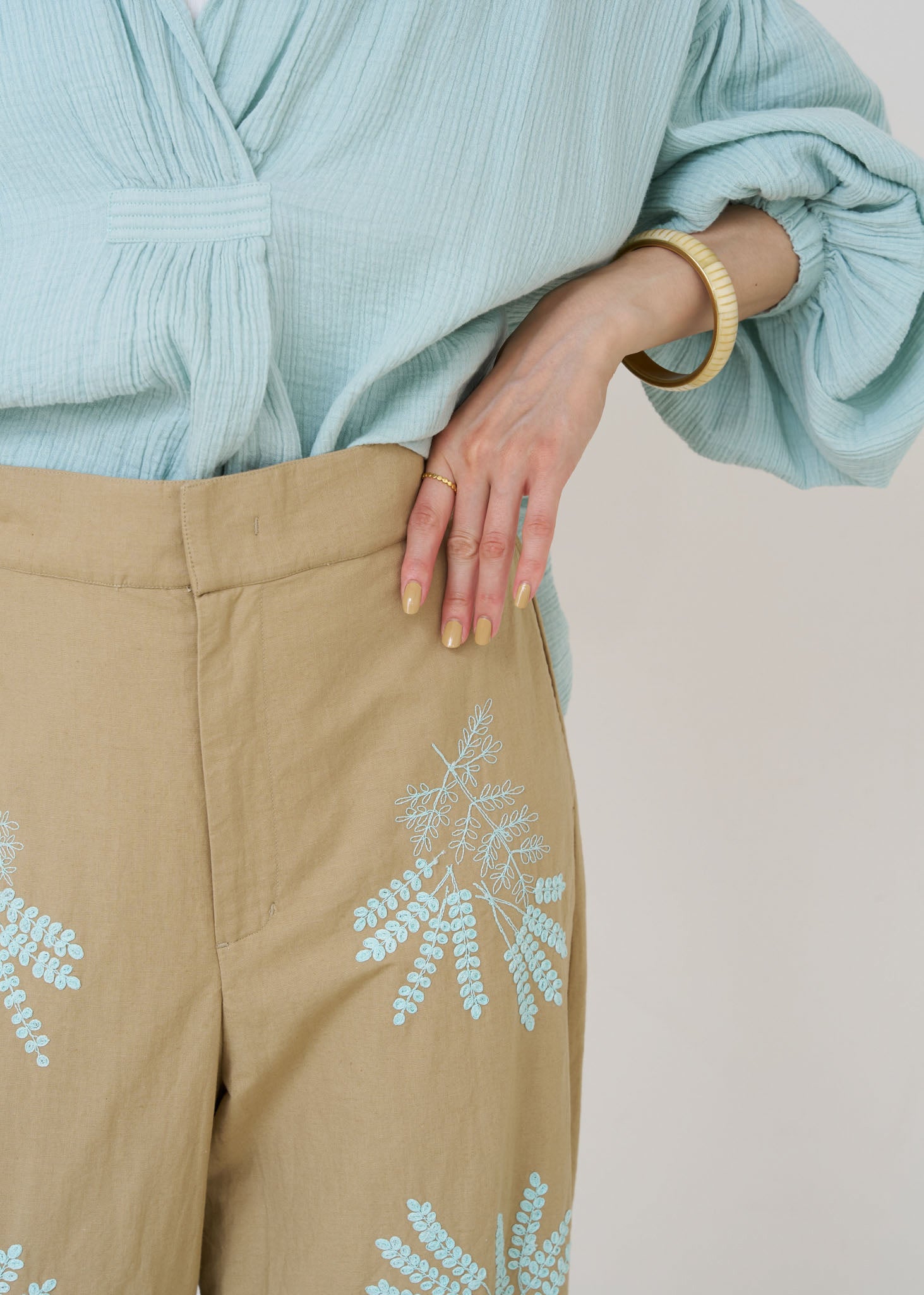 Cotton Linen Plants Embroidery Pants | Pasand by ne Quittez pas | パサンドバイヌキテパ