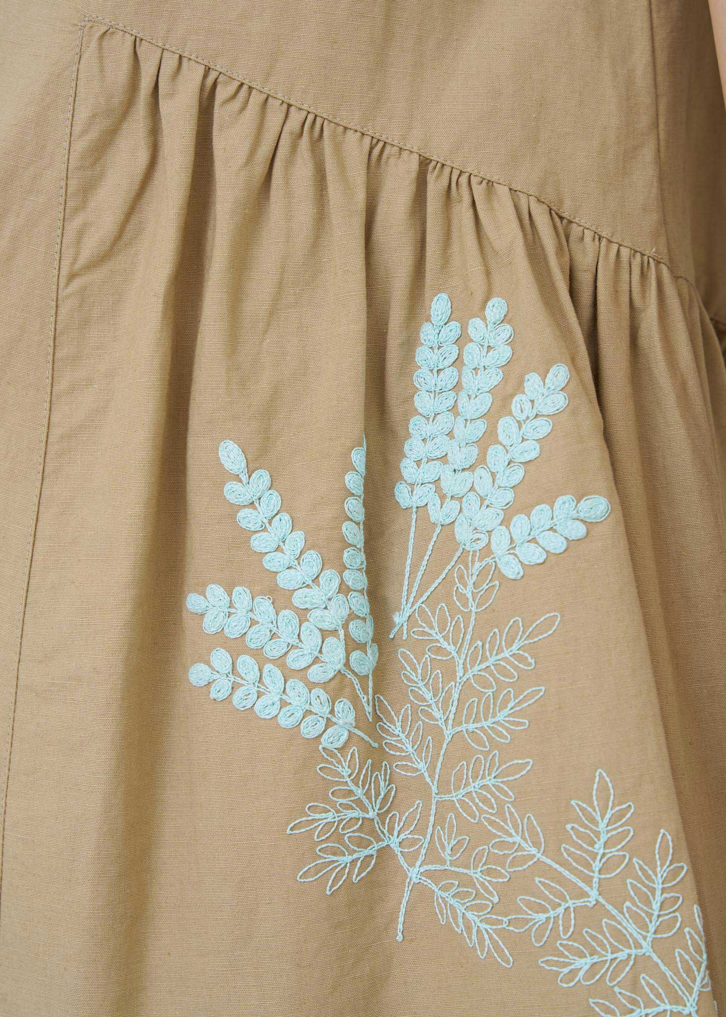 Cotton Linen Plants Embroidery Sleeeless Top