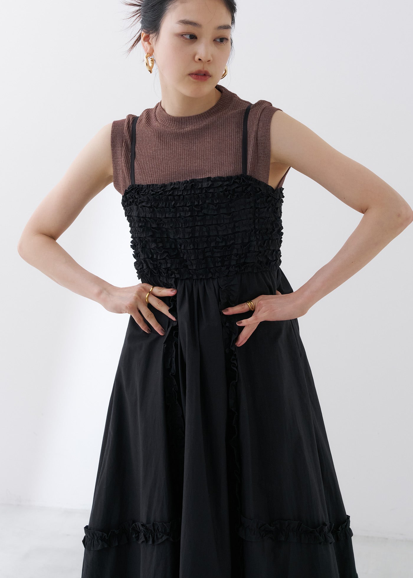 Cotton Poplin Frill Cami Dress | Pasand by ne Quittez pas | パサンドバイヌキテパ