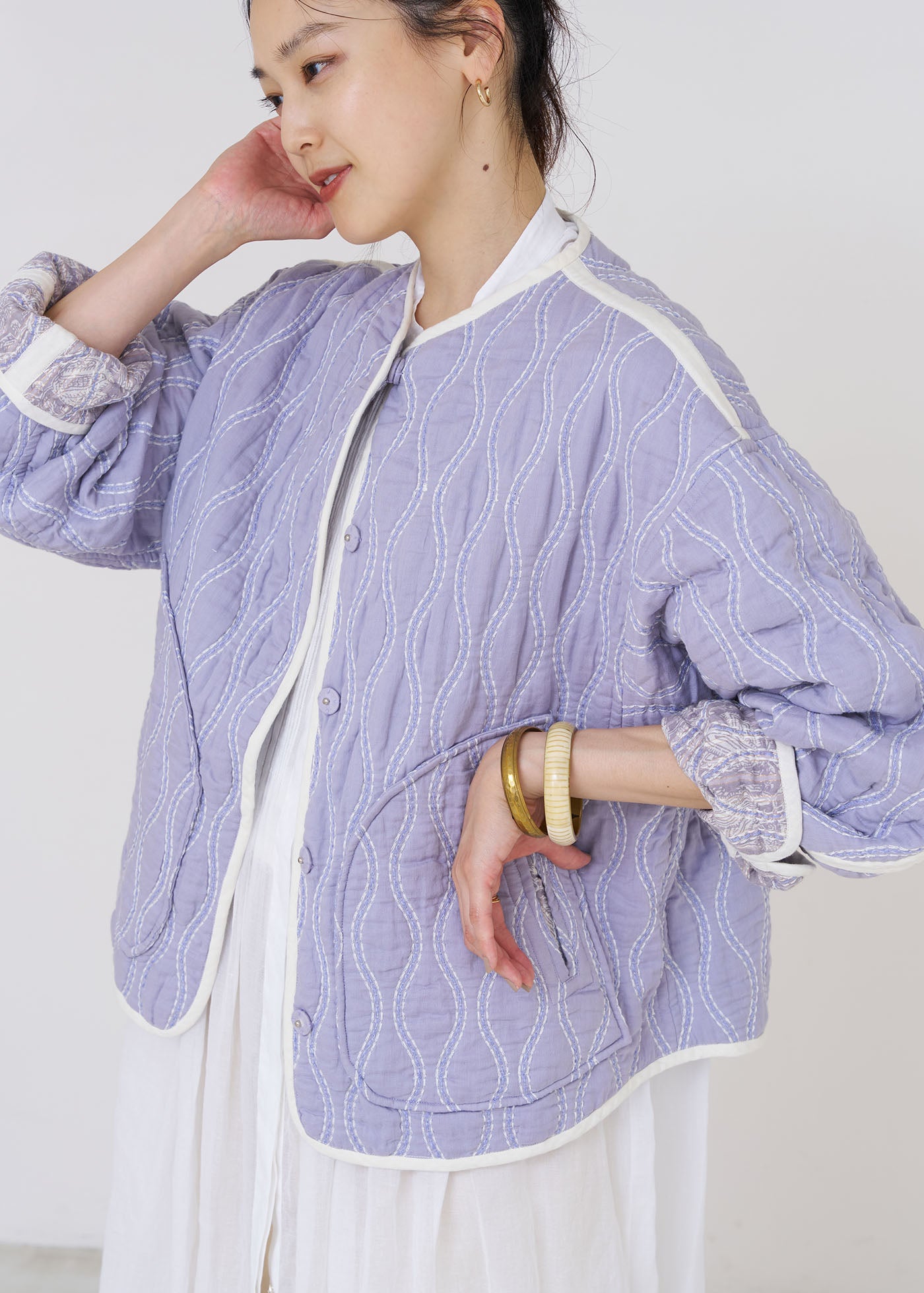 Cotton Lurex Tulip Print Quilting Blouson | Pasand by ne Quittez pas |  パサンドバイヌキテパ