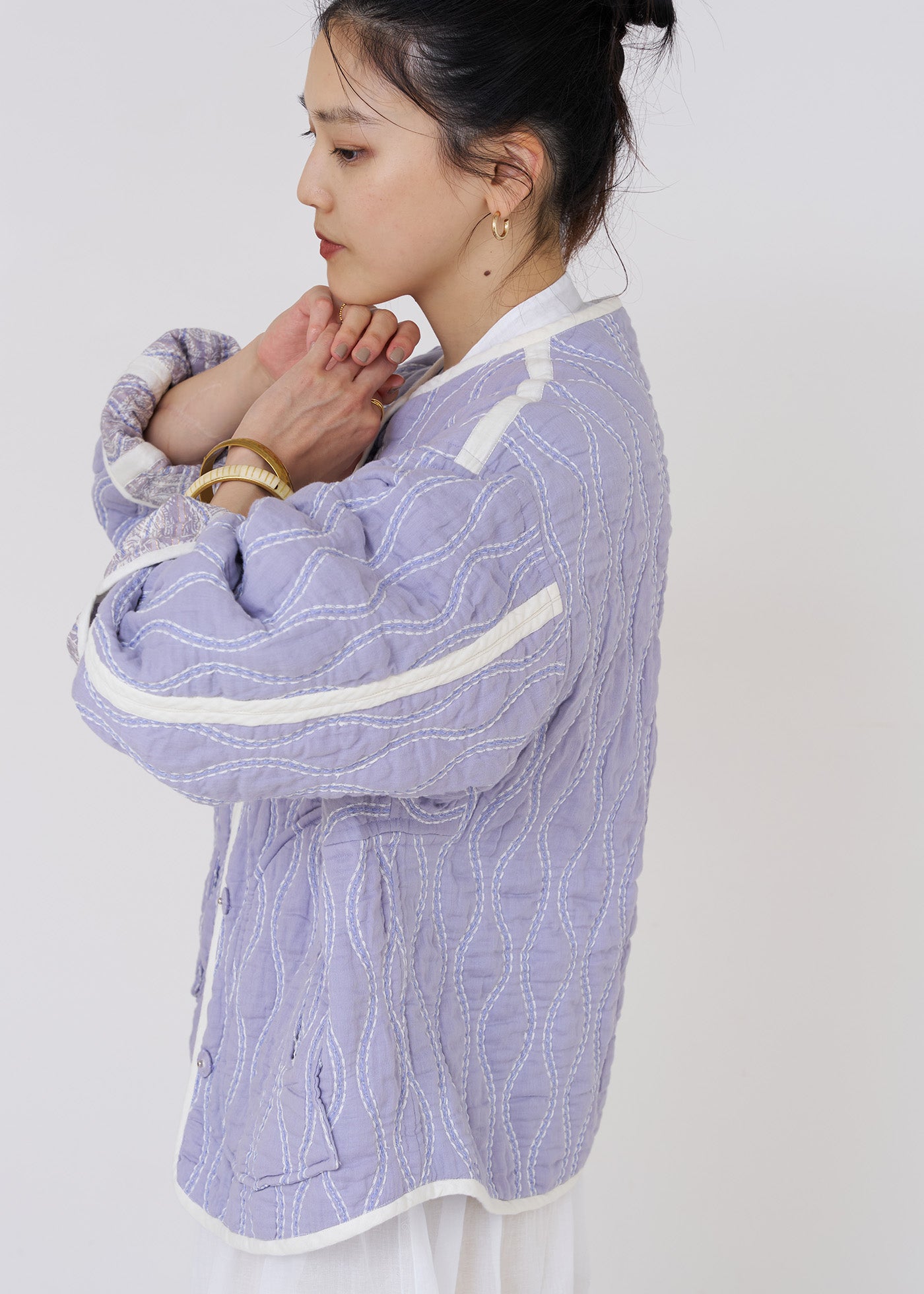 Cotton Lurex Tulip Print Quilting Blouson | Pasand by ne Quittez pas |  パサンドバイヌキテパ