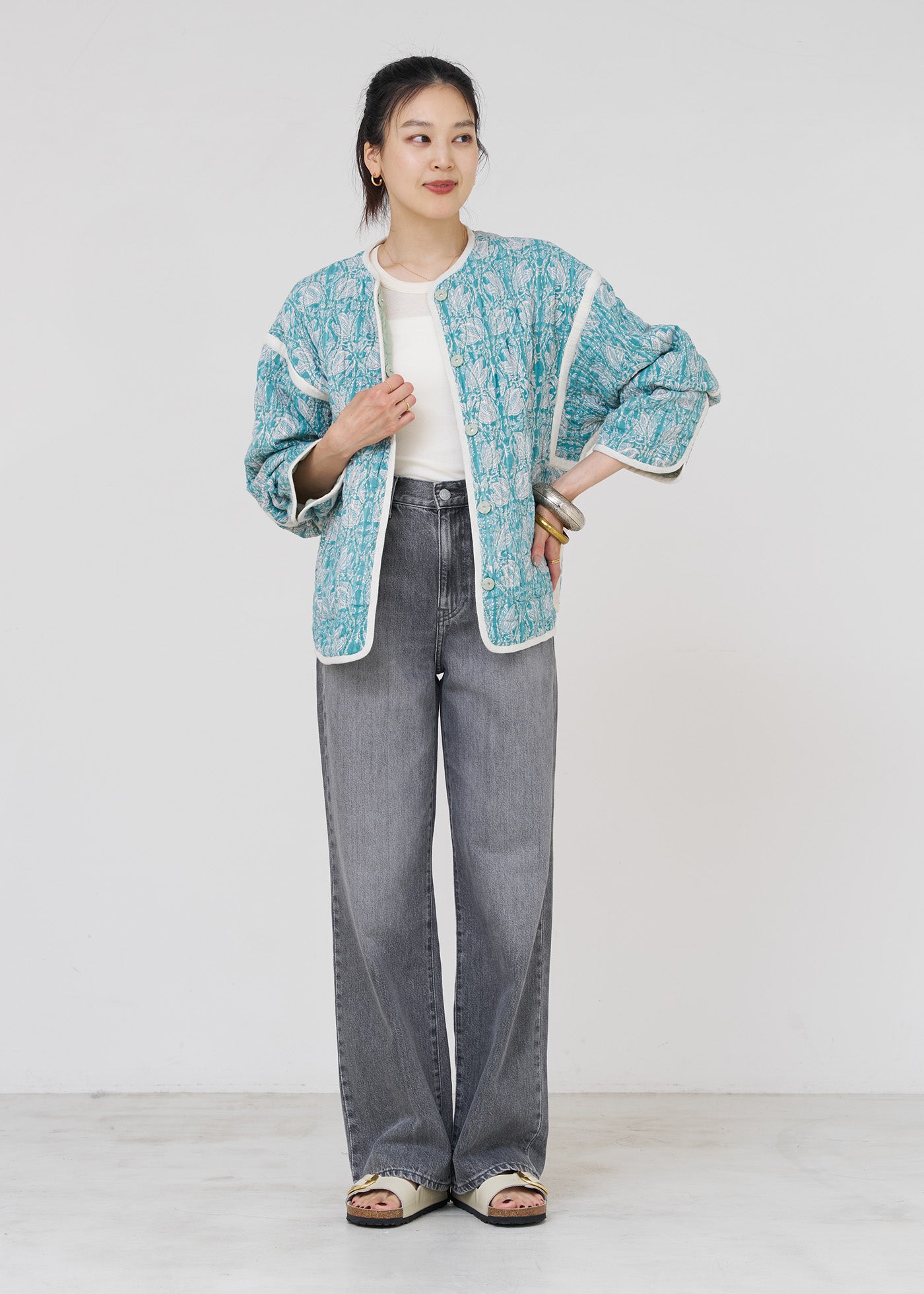 Cotton Lurex Tulip Print Quilting Blouson | Pasand by ne Quittez pas |  パサンドバイヌキテパ