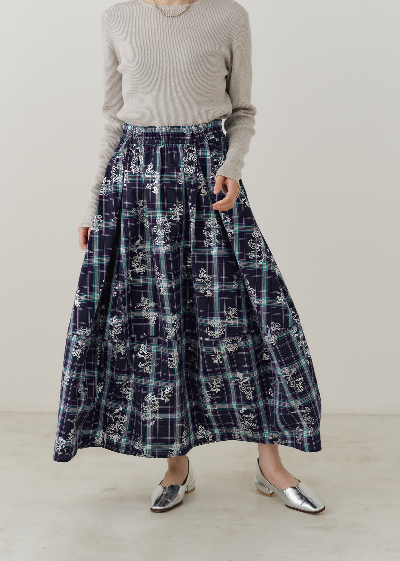 Check Foil Print Tuck Gather Skirt | Pasand by ne Quittez pas  
