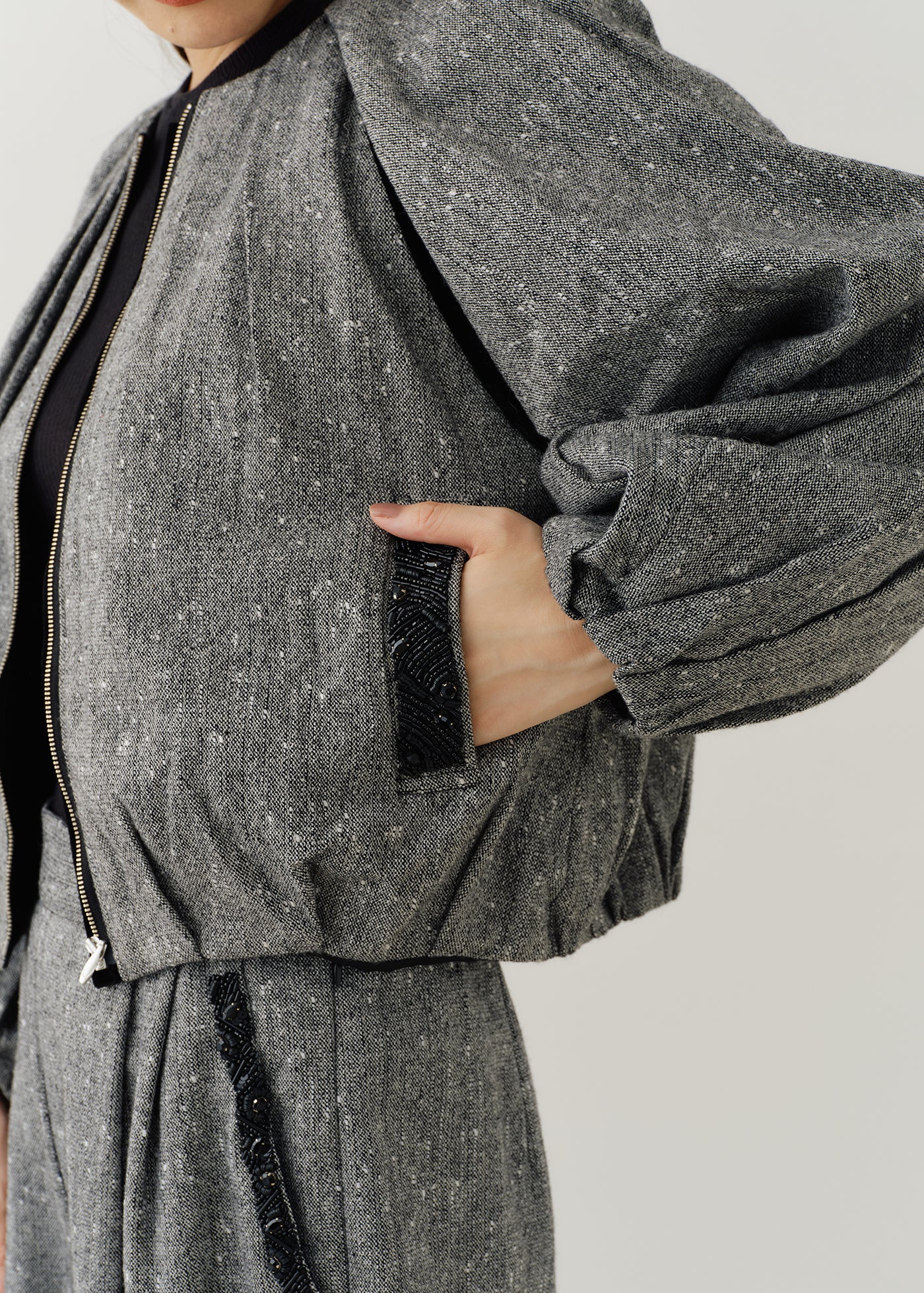 Tweed Beads Embroidery Blouson