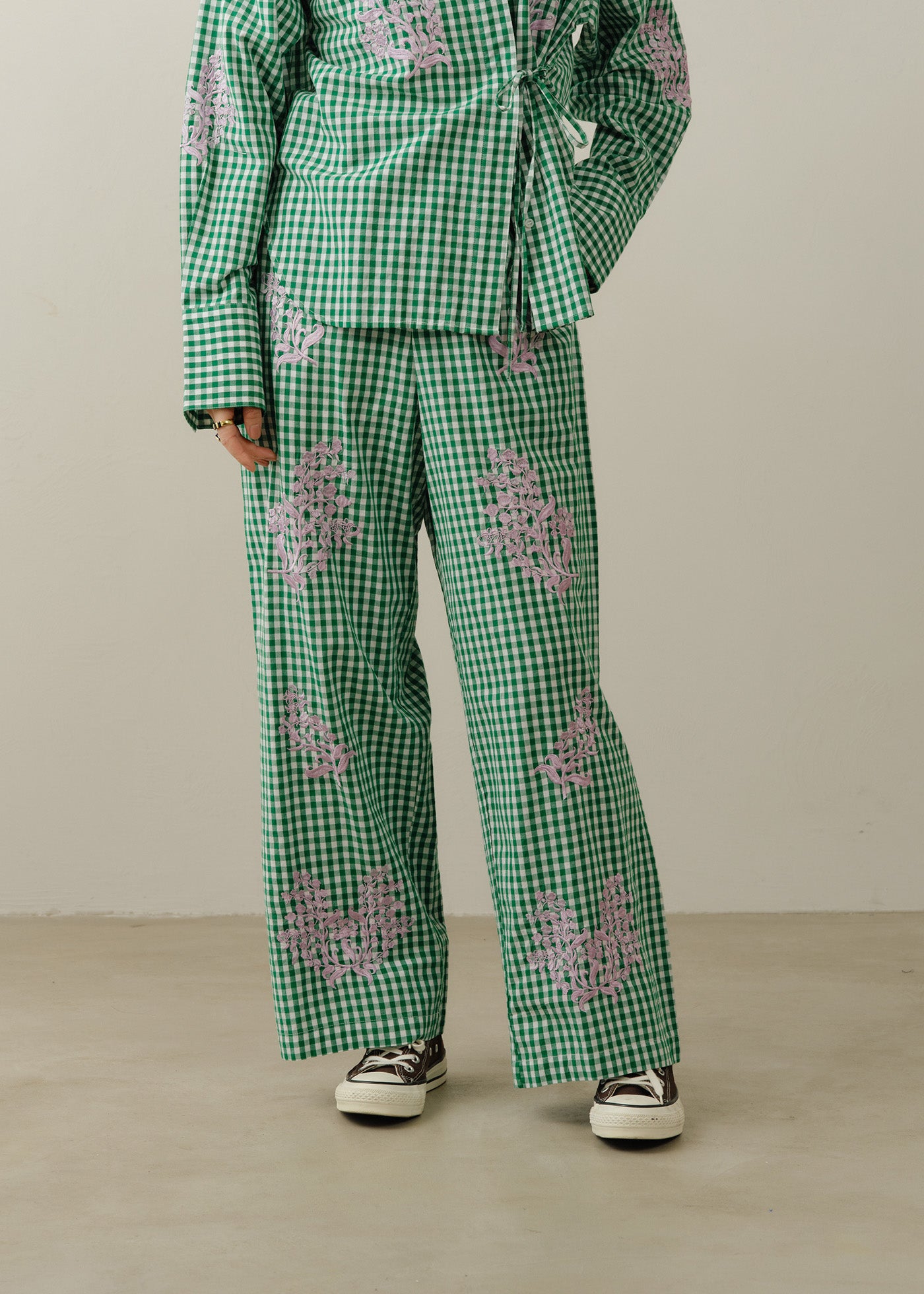 Cotton Poplin Mimosa Embroidery Pants | Pasand by ne Quittez pas