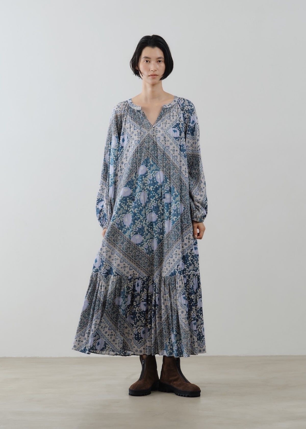 Cotton Lurex Floral Scarf Print Dress
