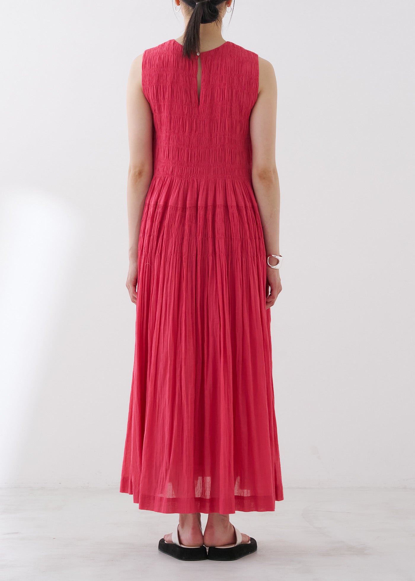 Cotton Voile Shirring Sleeveless Dress