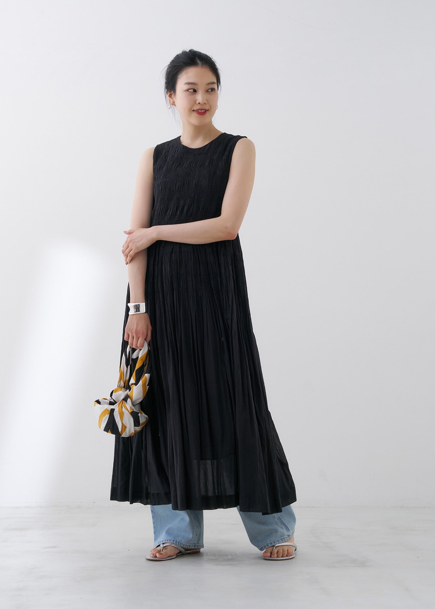Cotton Voile Shirring Sleeveless Dress | Pasand by ne Quittez pas 