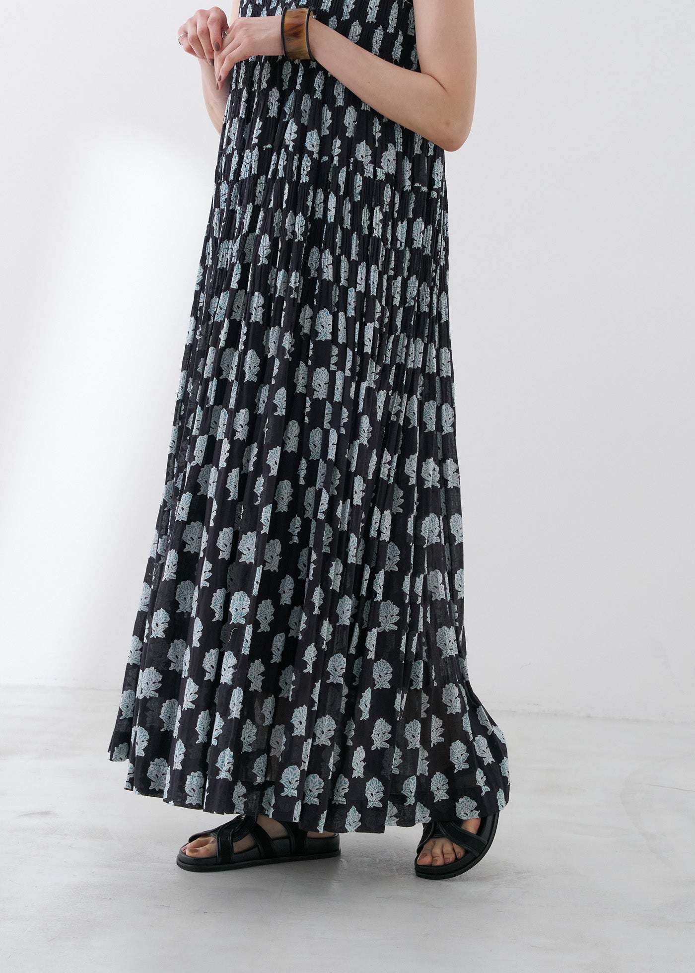 Lotus Combi Print Shirring Sleeveless Dress
