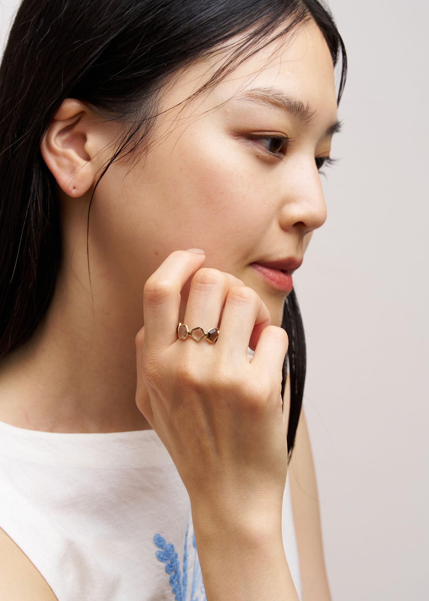 Smoky Quartz Pentagon Eternity Ring