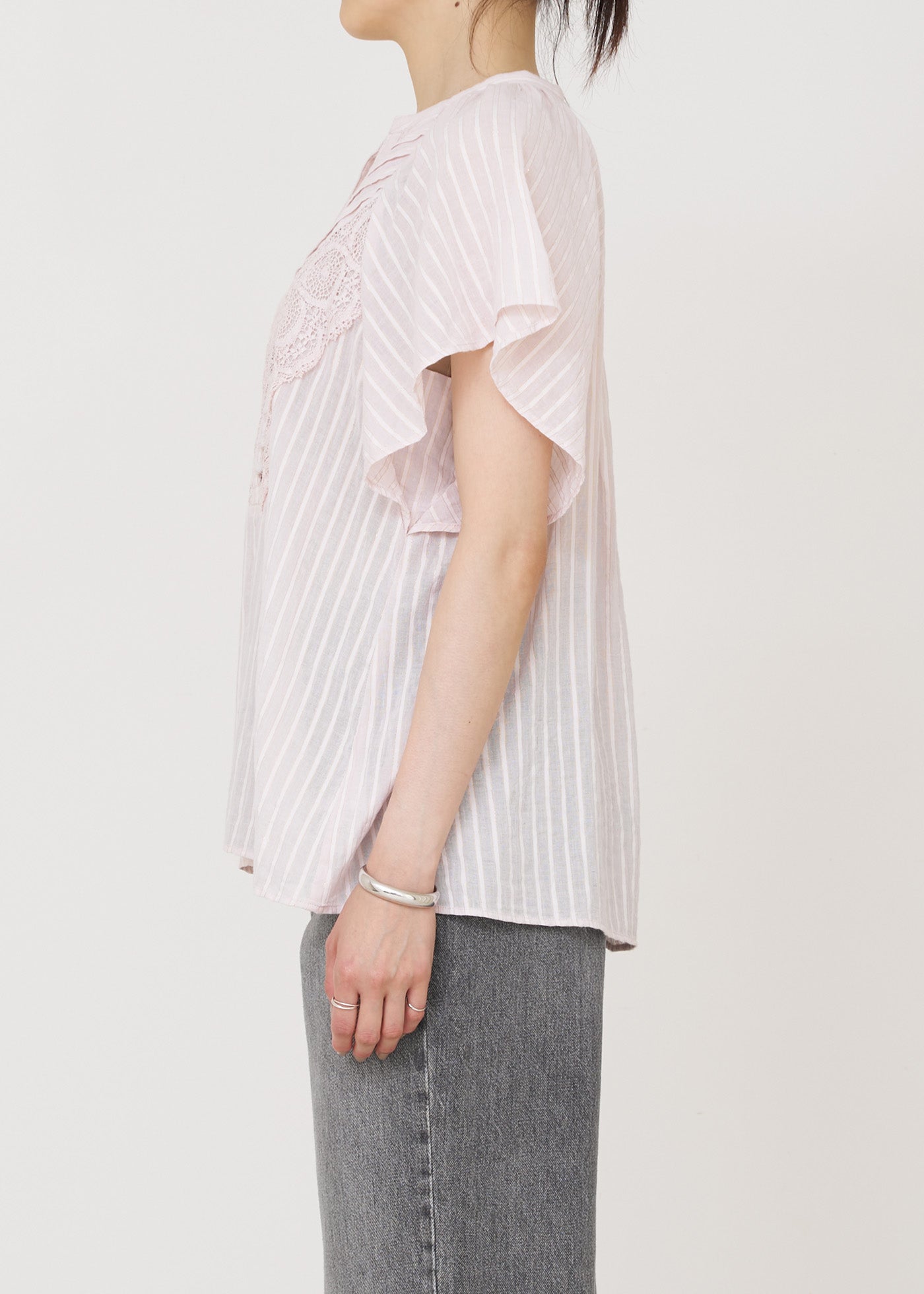 Cotton Lurex Stripe Lace Blouse | Pasand by ne Quittez pas | パサンドバイヌキテパ