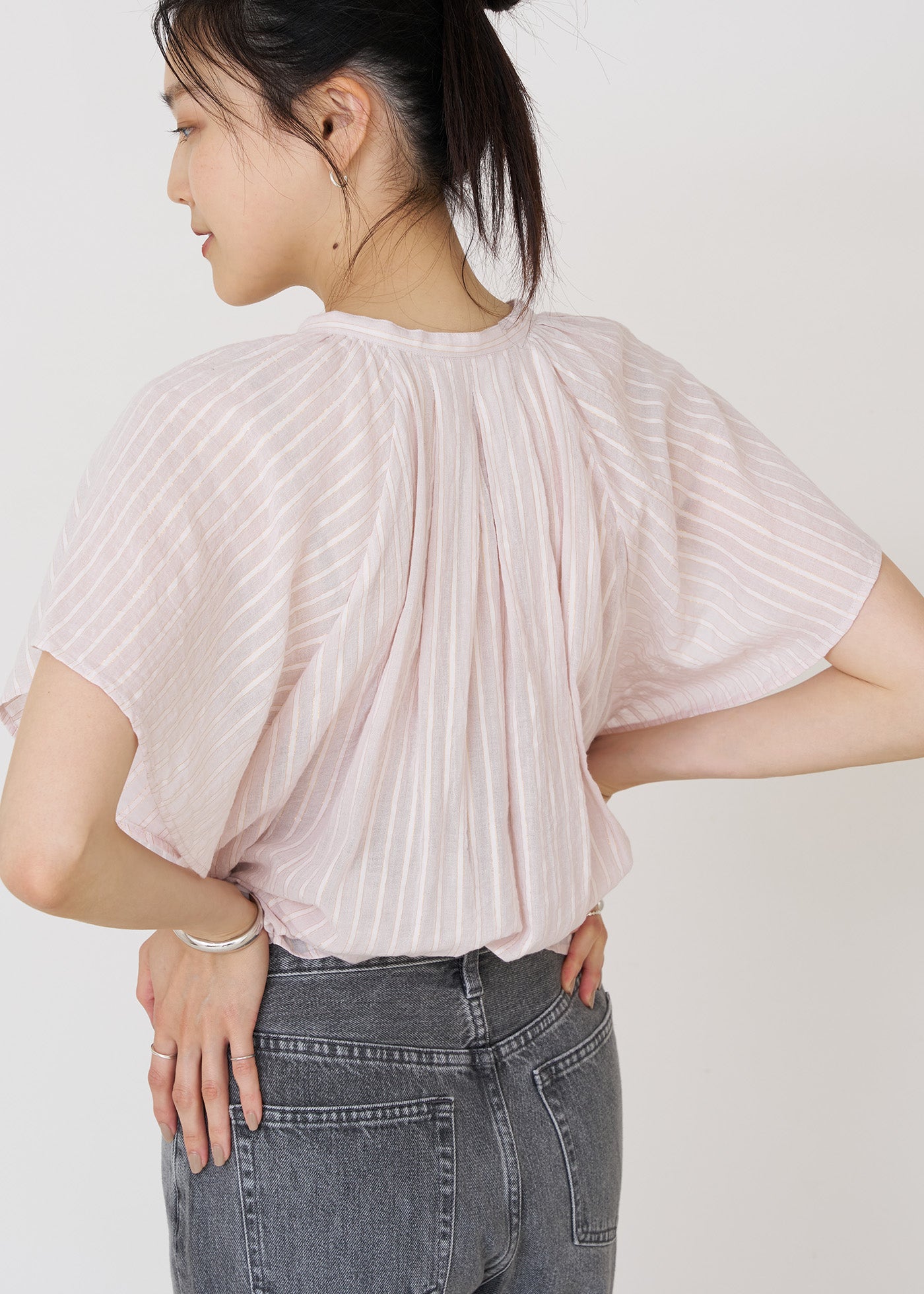 Cotton Lurex Stripe Lace Blouse | Pasand by ne Quittez pas | パサンドバイヌキテパ