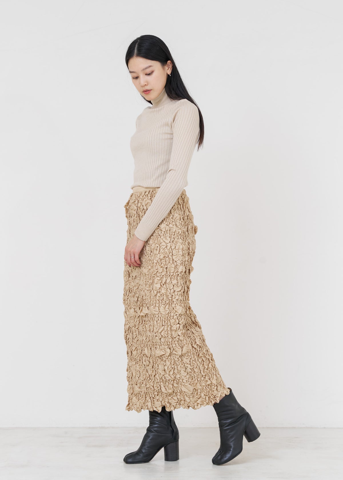 Poly Dupion Check Shirring Skirt