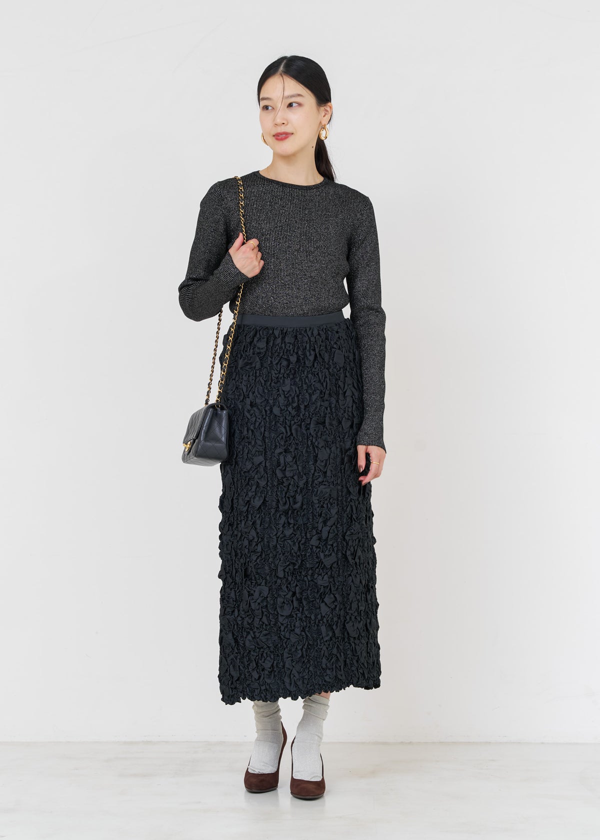 Poly Dupion Check Shirring Skirt