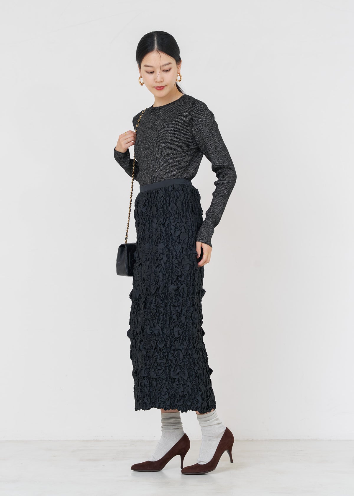 Poly Dupion Check Shirring Skirt