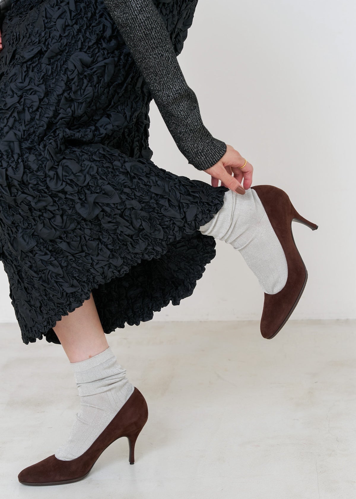 Poly Dupion Check Shirring Skirt