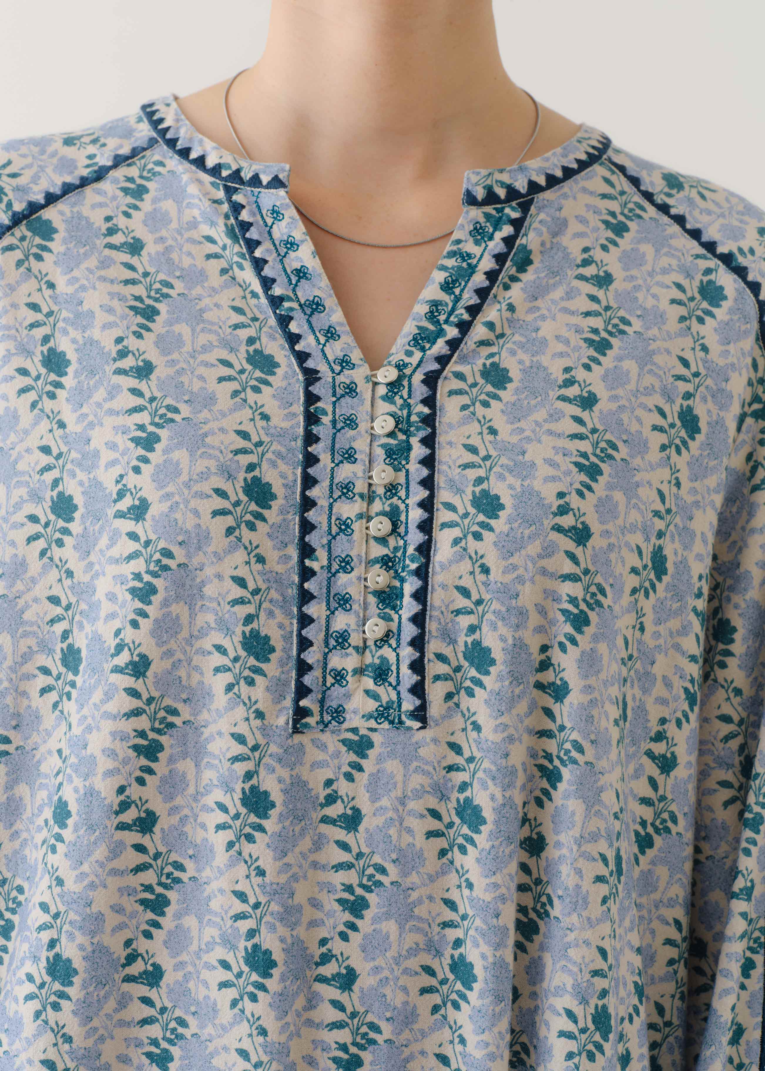 Crimp Cotton Abelia Print Line Embroidery Dress | Pasand by ne