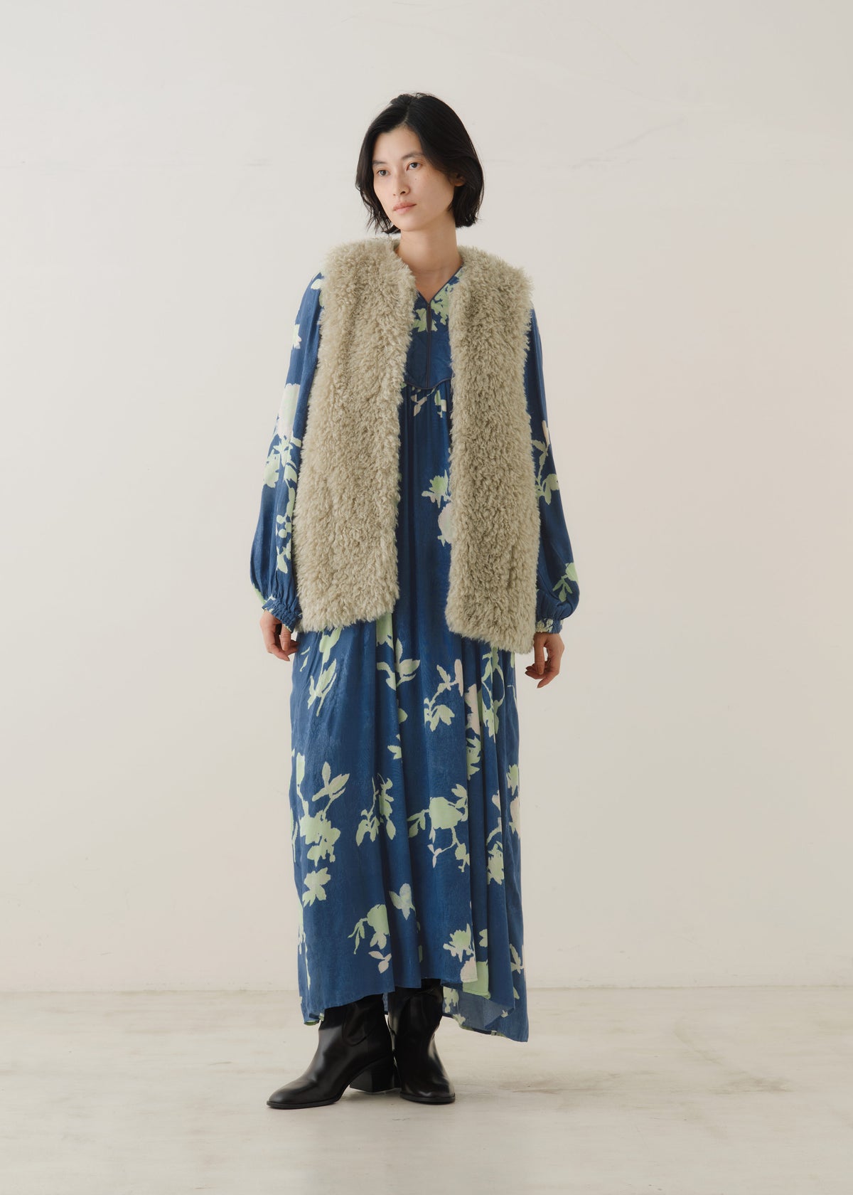 Rayon Jacquard Rose Print Yoke Dress