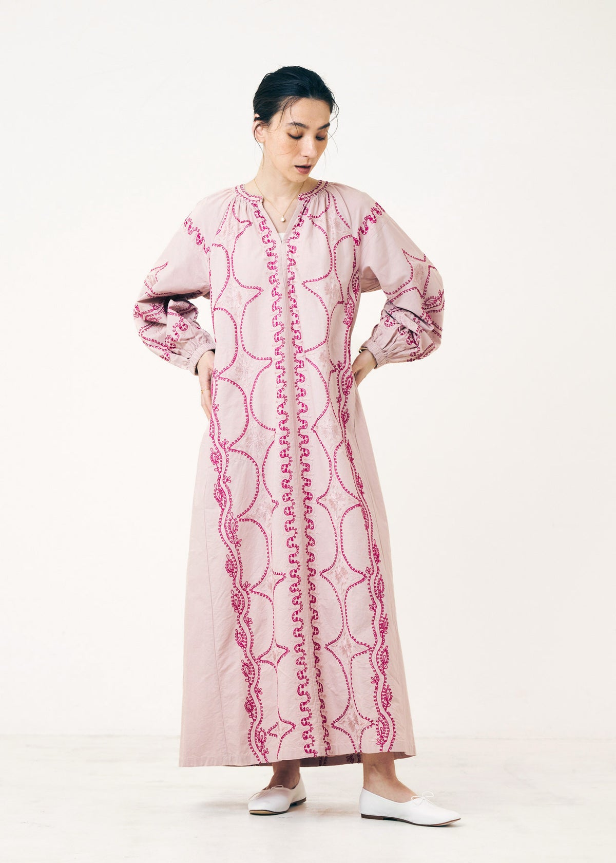 Cotton Linen Diamond Aari Embroidery Dress