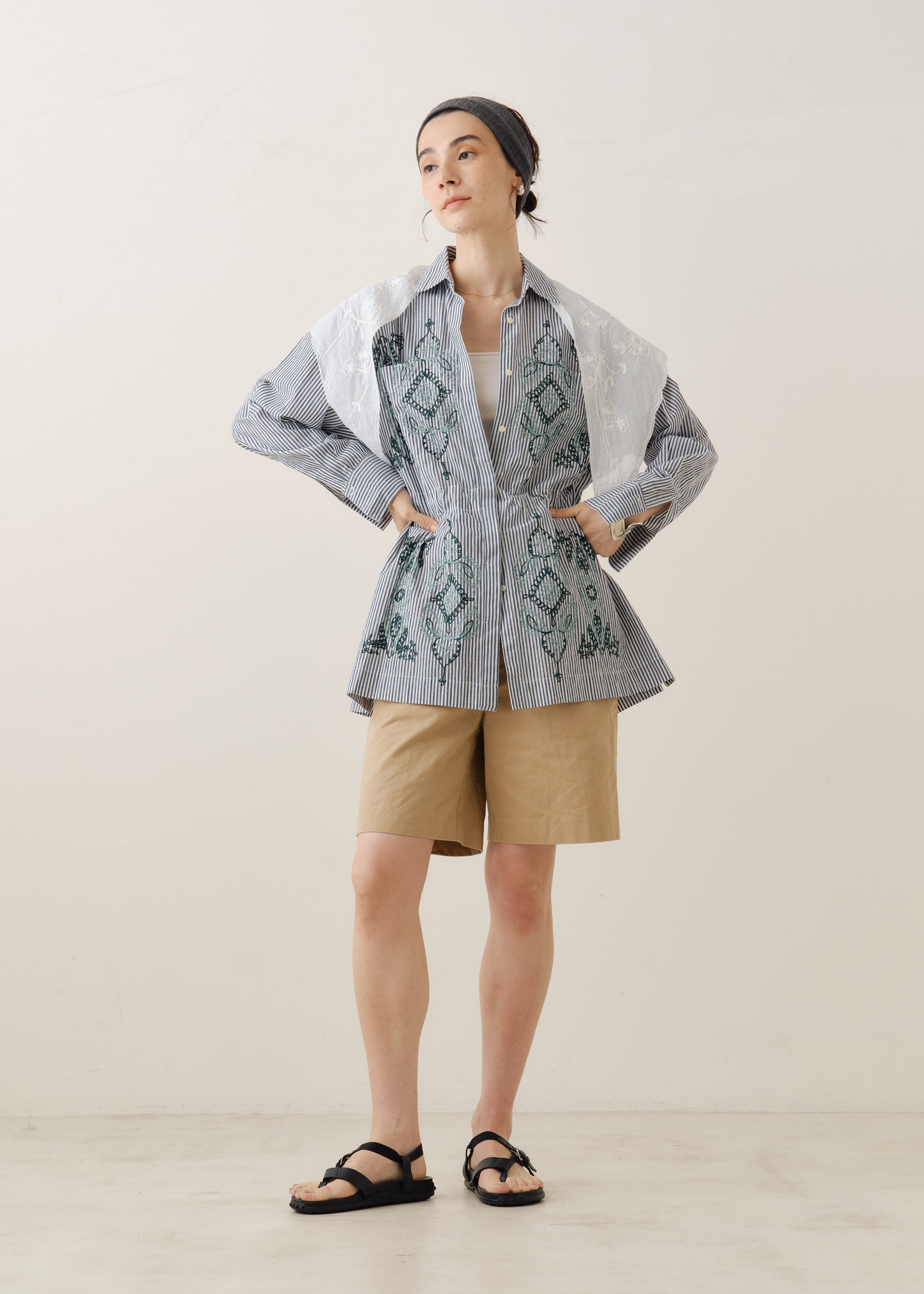 Cotton Aari Embroidery Stripe Shirt | Pasand by ne Quittez pas