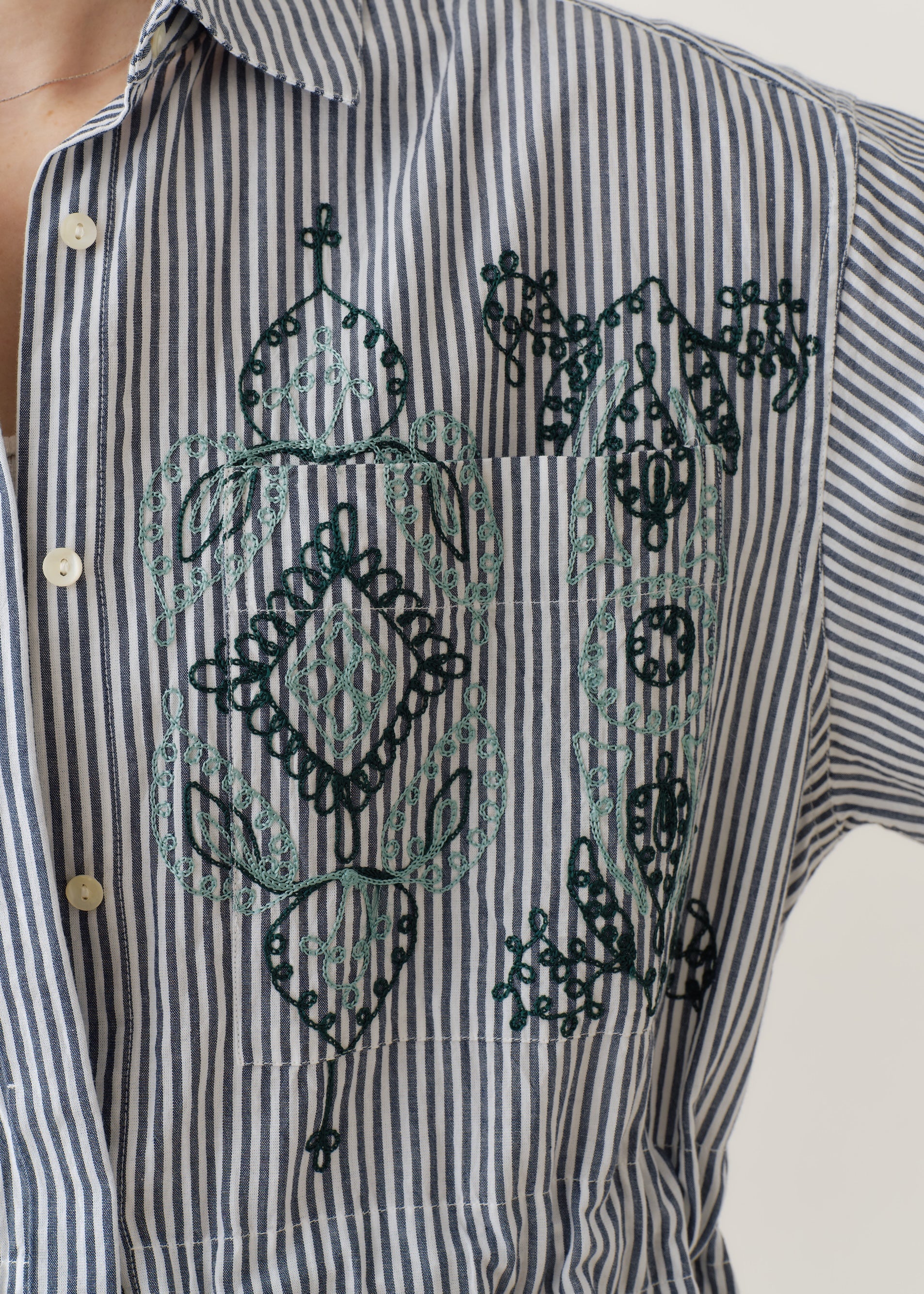 Cotton Aari Embroidery Stripe Shirt